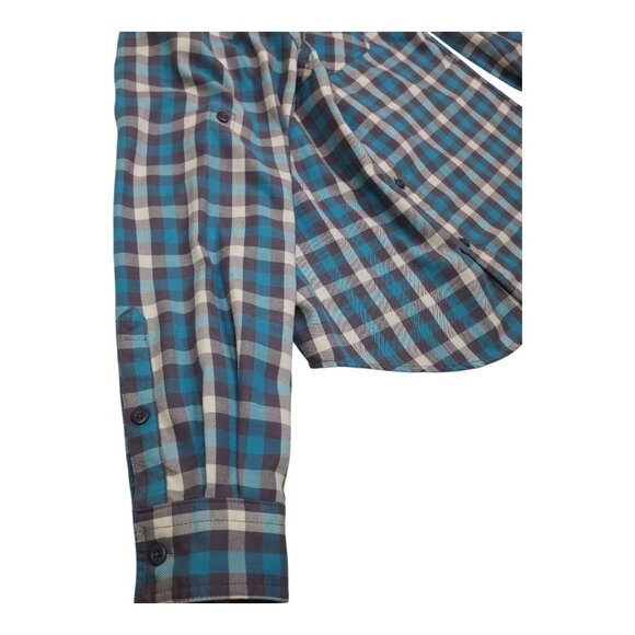 Woolrich Mens Long Sleeve ButtonUp Shirt Aqua Plaid Under Arm Gusset Sleeve Tabs - Picture 12 of 14